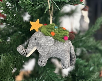 Elephant ornament with Christmas tree | Felt decoration | Winter | Christmas tree | Christmas elephant | Felt ornament | Wildlife