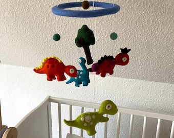 Dinosaur mobile baby, children's room, felt, baby room, kindergarten, wool, sheep's wool, dinosaur, decoration, baby bed, birth, colourful