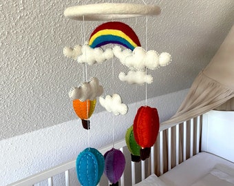 Hot air balloon mobile baby, children's room, felt, baby room, kindergarten, wool, sheep's wool, colorful, balloons, decoration, baby bed, birth