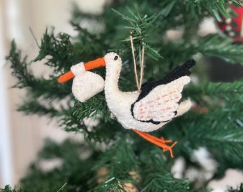 Pendentif cigogne I feutre décoration de sapin de Noël I décoration de Noël I baby shower I hochet cigogne I décoration de printemps