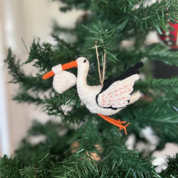Storkhänge | Filtjulgransprydnad | Juldekoration | Babyshower | Stork | Vårdekoration