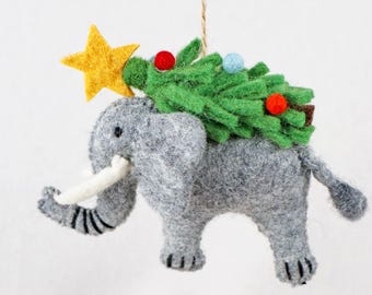 Elephant ornament with Christmas tree | Felt decoration | Winter | Christmas tree | Christmas elephant | Felt ornament | Wildlife