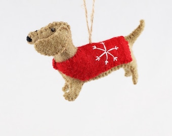 Felt Dachshund Christmas Ornament | Felt Christmas Tree Decoration | Christmas Decoration | Christmas Dachshund with Coat | Dog Pendant
