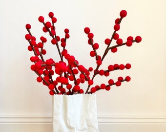 Red berry branch I hand-felted branch I decoration I bouquet I