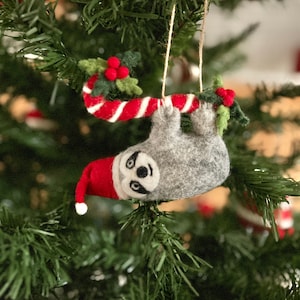 Christmas ornament sloth I Christmas tree decoration I Christmas decoration I Winter Christmas tree I Candy cane I Sloth I funny Christmas decoration
