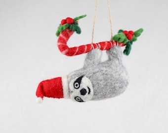Sloth Christmas Ornament | Christmas Tree Decoration | Christmas Decoration | Winter Christmas Tree | Candy Cane | Sloth | Funny Christmas Decoration
