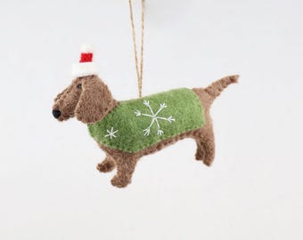Felt Dachshund Christmas Ornament | Felt Christmas Tree Decoration | Christmas Decoration | Christmas Dachshund with Hat | Dog Pendant