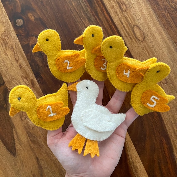 Lernspiel Fingerpuppen Enten, Zählspiel, Filztiere fünf kleine Entlein, Geschichten erzählen, Montessori