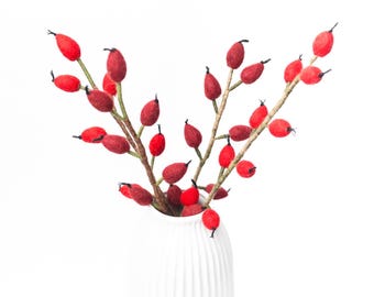 Felt rosehips | Rosehip branch | Red berry branch | Hand-felted branch | Decoration | Bouquet |
