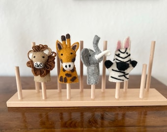 Fingerpuppen Wildtiere, Afrika, Safari, Fingerspiel Filz, Lernspiel, Löwe, Elefant, Zebra, Giraffe, Fingerspiel