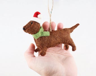 Felt Dachshund Christmas Ornament | Felt Christmas Tree Decoration | Christmas Decoration | Christmas Dachshund with Hat | Dog Pendant