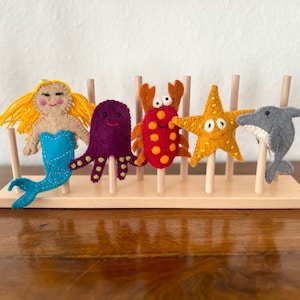 Finger puppet set sea creatures I Finger puppets made of felt I Mermaid I Starfish I Dolphin I Octopus I Crab I Octopus I Sea creatures I Crab