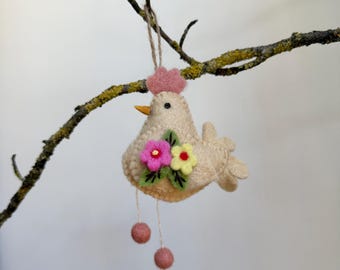 Chicken pendant with flowers | Easter decoration | Easter bouquet | Felt Easter decoration | Easter bunny | Spring