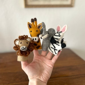 Finger puppets wild animals, Africa, safari, felt finger game, educational game, lion, elephant, zebra, giraffe, finger game image 2