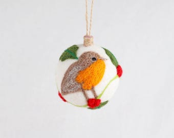 Handmade felt Christmas bauble | Christmas decoration | Ornament | Robin decoration | Christmas ornament | Holly felt Christmas tree ball