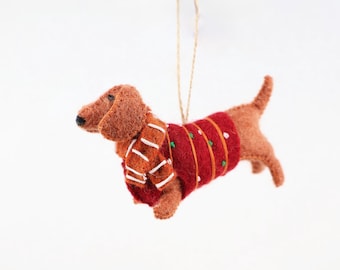 Felt Dachshund Christmas Ornament | Felt Christmas Tree Decoration | Christmas Decoration | Christmas Dachshund with Hat | Dog Pendant