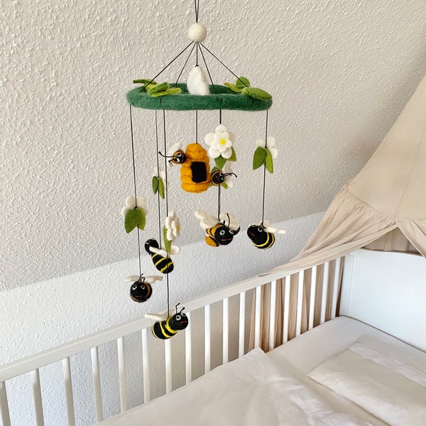 Bienen Mobilé Baby, Kinderzimmer, Filz, , Babyzimmer, Kindergarten, Wolle, Schafswolle, Wolke, Dekoration, Babybett, Geburt