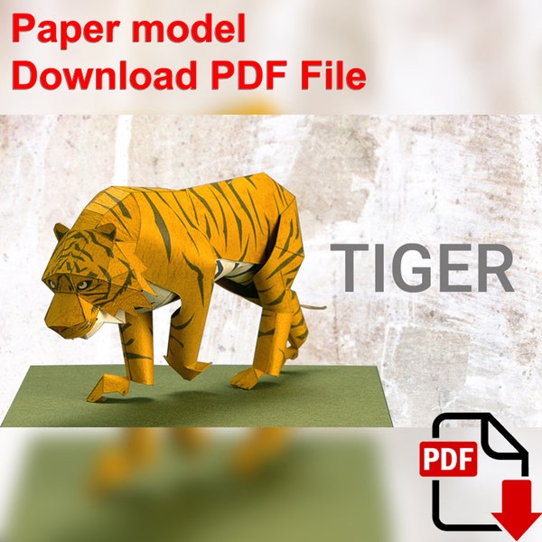 Tiger, PaperCraft, 3D paper model, animal, zoo, paper craft, template PDF, Diy paper model, gift, origami, paper, model, craft