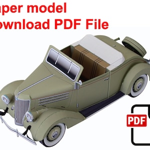 May include: A paper model of a vintage green convertible car. The model is ready to be assembled. Download the PDF file to get started.