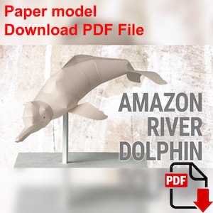 Amazonas Delfin, PaperCraft, 3D Papiermodell, Tier, Zoo, Papierbasteln, Vorlage PDF, Diy Papiermodell, Geschenk, Origami, Papier, Modell, Handwerk