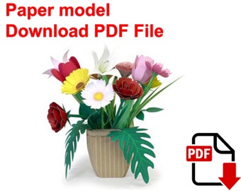 DIY Paper Flower Model, 3D Papercraft (PDF Template)