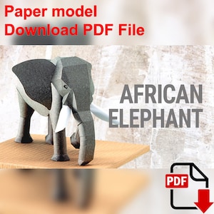 Elefante Africano, PaperCraft, modelo de papel 3D, animal, zoológico, artesanía de papel, plantilla PDF, modelo de papel Diy, regalo, origami, papel, modelo, artesanía