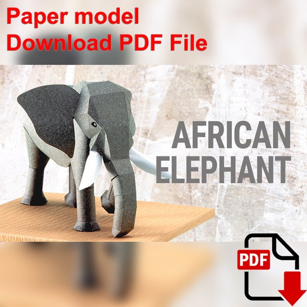 Éléphant d'Afrique, PaperCraft, modèle en papier 3D, animal, zoo, créations en papier, modèle PDF, modèle en papier bricolage, cadeau, origami, papier, maquette, travaux manuels