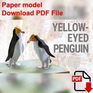 Pingüino de ojos amarillos, PaperCraft, modelo de papel 3D, animal, zoológico, manualidad de papel, plantilla PDF, modelo de papel de bricolaje, regalo, origami, papel, modelo, manualidad