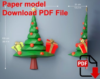 3D Paper Christmas Tree Model, DIY Papercraft (PDF Template)