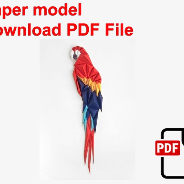 Parrot Wall Decor 2, PaperCraft, 3D paper model, animal, zoo, paper craft, template PDF, Diy paper model, gift, origami, paper, model, craft