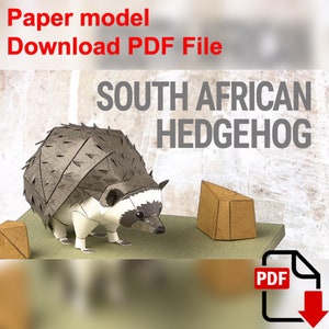 South African Hedgehog, PaperCraft, 3D paper model, animal, zoo, paper craft, template PDF, Diy paper model, gift, origami,paper,model,craft