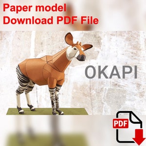 Okapi, PaperCraft, modelo de papel 3D, animal, zoológico, artesanía de papel, plantilla PDF, modelo de papel Diy, regalo, origami, papel, modelo, artesanía