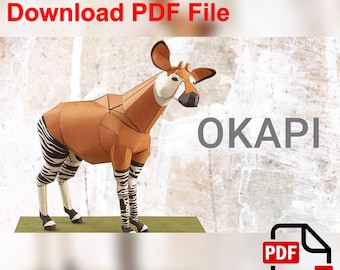 Okapi, PaperCraft, 3D paper model, animal, zoo, paper craft, template PDF, Diy paper model, gift, origami, paper, model, craft