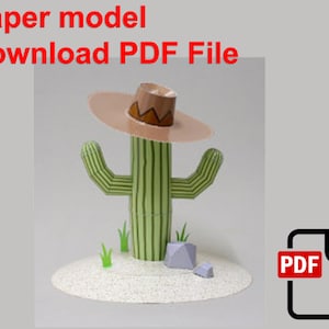 Cactus nel deserto, PaperCraft, modello di carta 3D, animale, zoo, creazione con la carta, modello PDF, modello di carta fai da te, regalo, origami, carta, modello, creazione