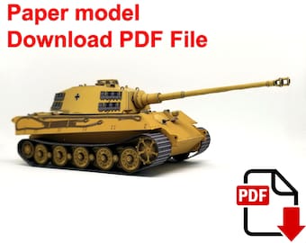 Tiger2 dark yellow, PaperCraft, 3D paper model, soldier, tank, paper craft, template PDF, Diy paper model, gift, origami, paper, model