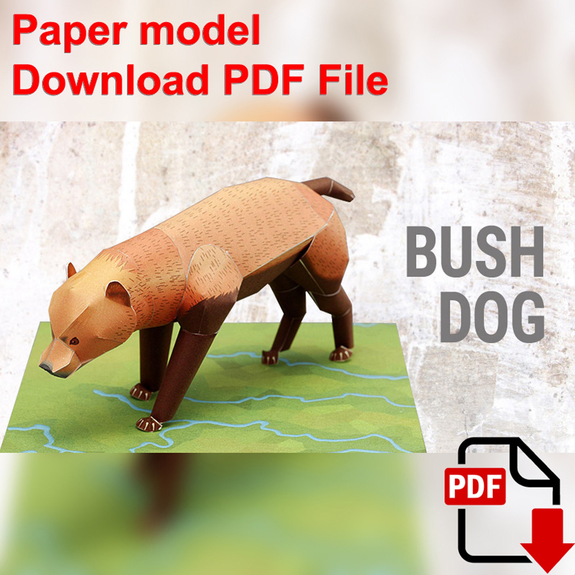 bush-dog-papercraft-3d-paper-model-animal-zoo-paper-craft