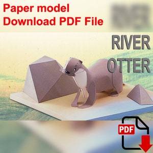 River Otter, PaperCraft, 3D paper model, animal, zoo, paper craft, template PDF, Diy paper model, gift, origami, paper, model, craft