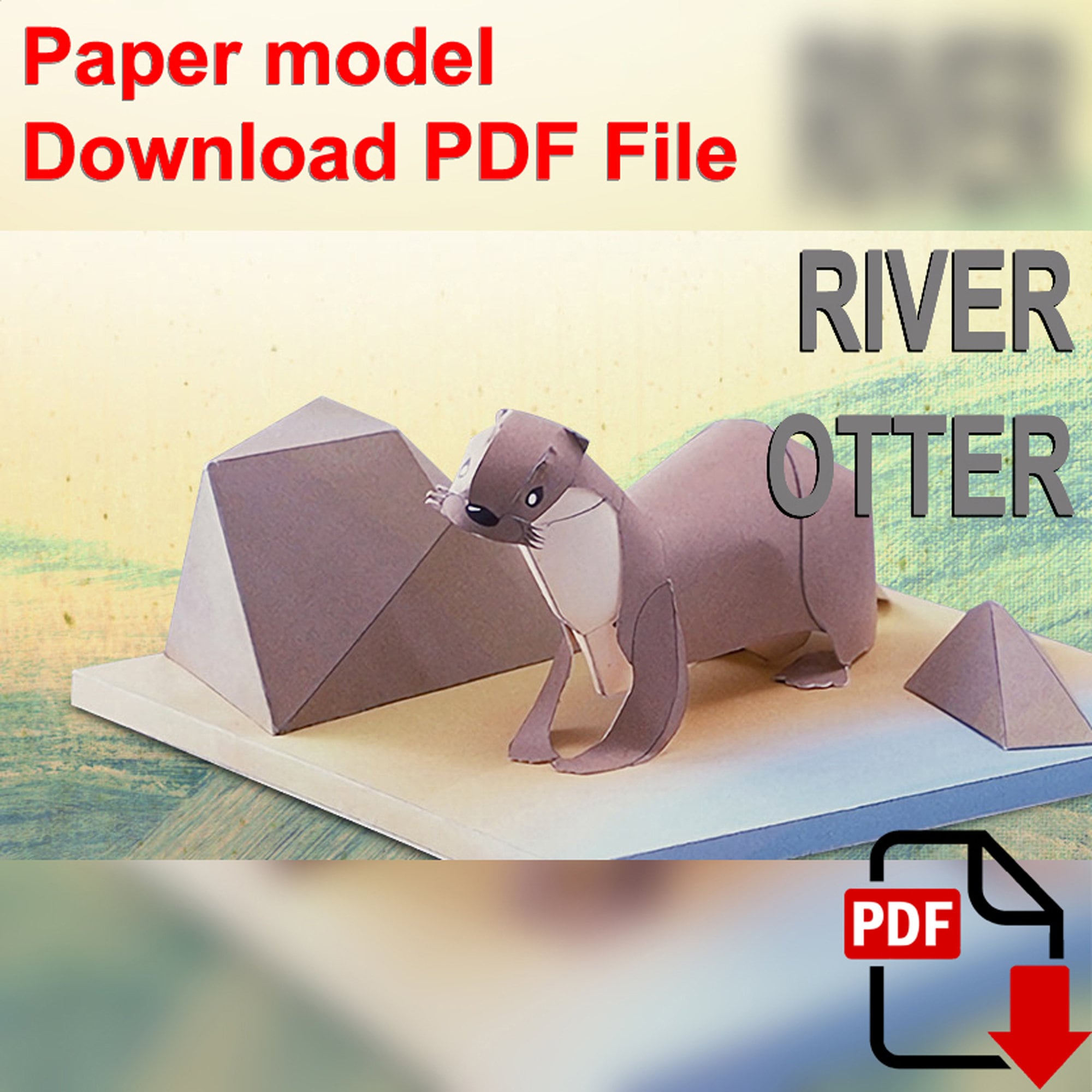 River Otter Papercraft 3D Paper Model Animal Zoo Paper Etsy New Zealand