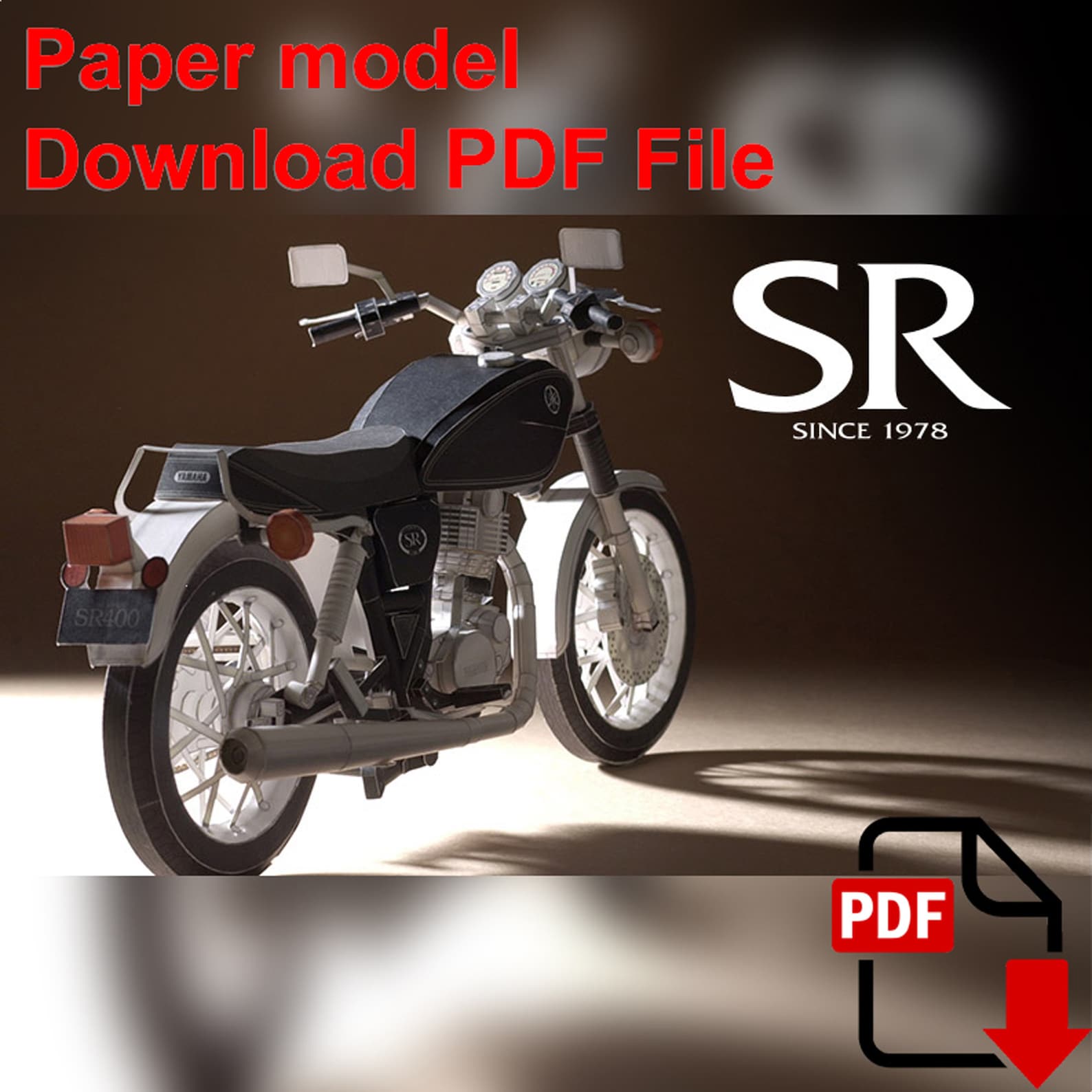 Yamaha SR400 Realistic Papercraft, 3D Paper Model, Motorcycle, Paper