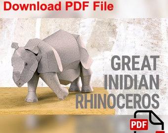 Indisches Nashorn Papiermodell, 3D Papiertier (PDF Template)
