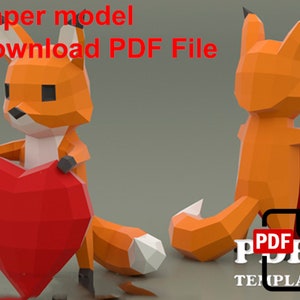 Fox, PaperCraft, 3D paper model, animal, zoo, paper craft, template PDF, Diy paper model, gift, origami, paper, model, craft