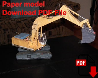 Modelo de excavadora de papel, manualidad 3D en papel (plantilla PDF)