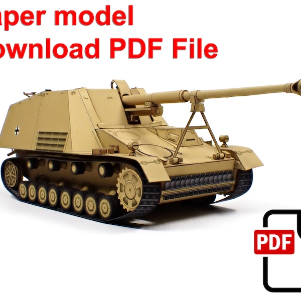 Nashorn, PaperCraft, 3D paper model, soldier, tank, paper craft, template PDF, Diy paper model, gift, origami, paper, model, craft