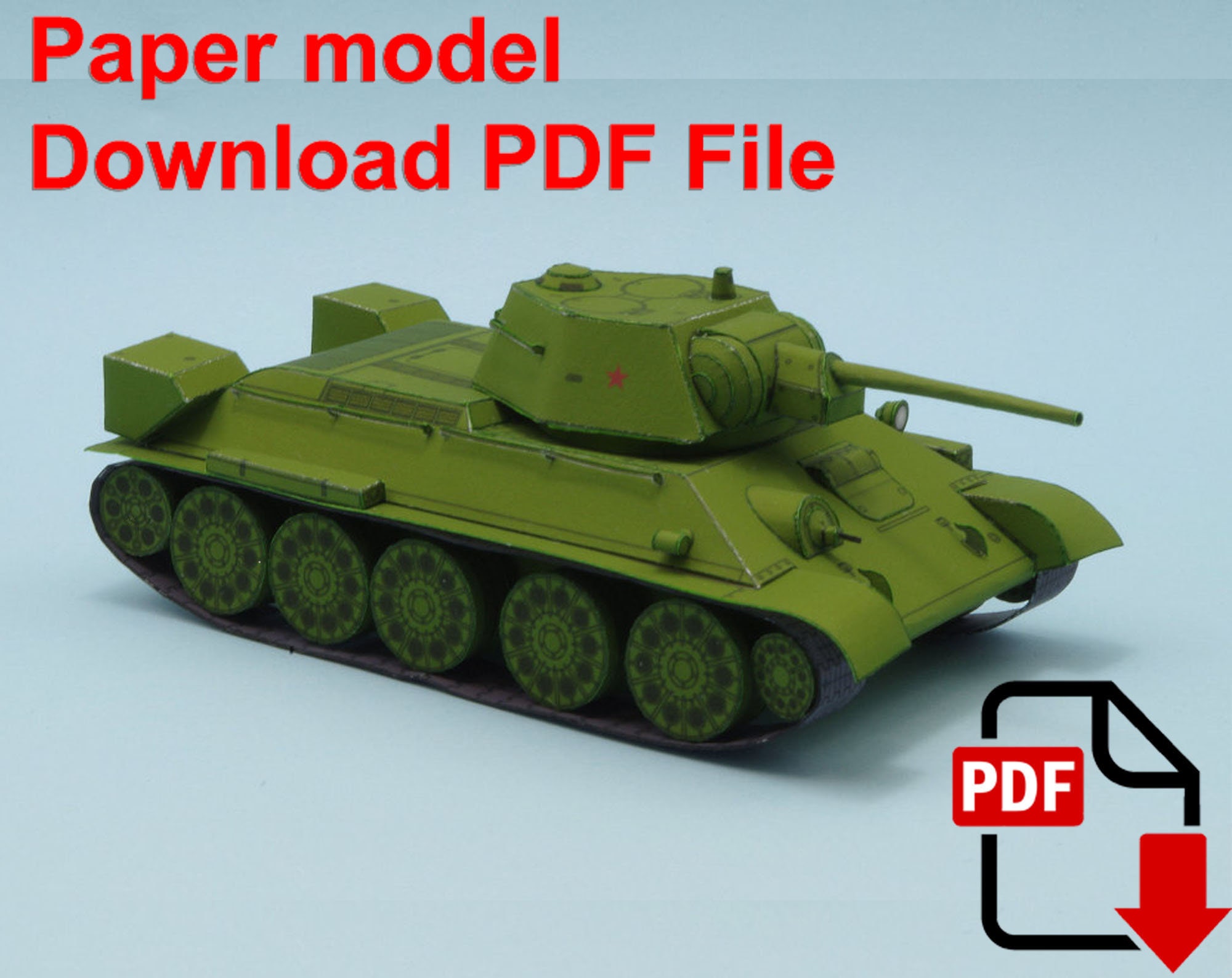 T34-76, PaperCraft, 3D paper model, soldier, tank, paper craft, template PDF, Diy paper model, gift, origami, paper, model, craft