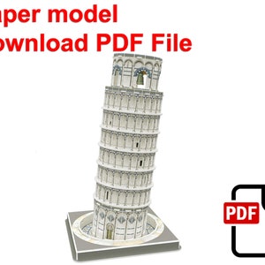 Torre pendente di Pisa, PaperCraft, modello di carta 3D, animale, zoo, creazione con la carta, modello PDF, modello di carta fai da te, regalo, origami, carta, modello
