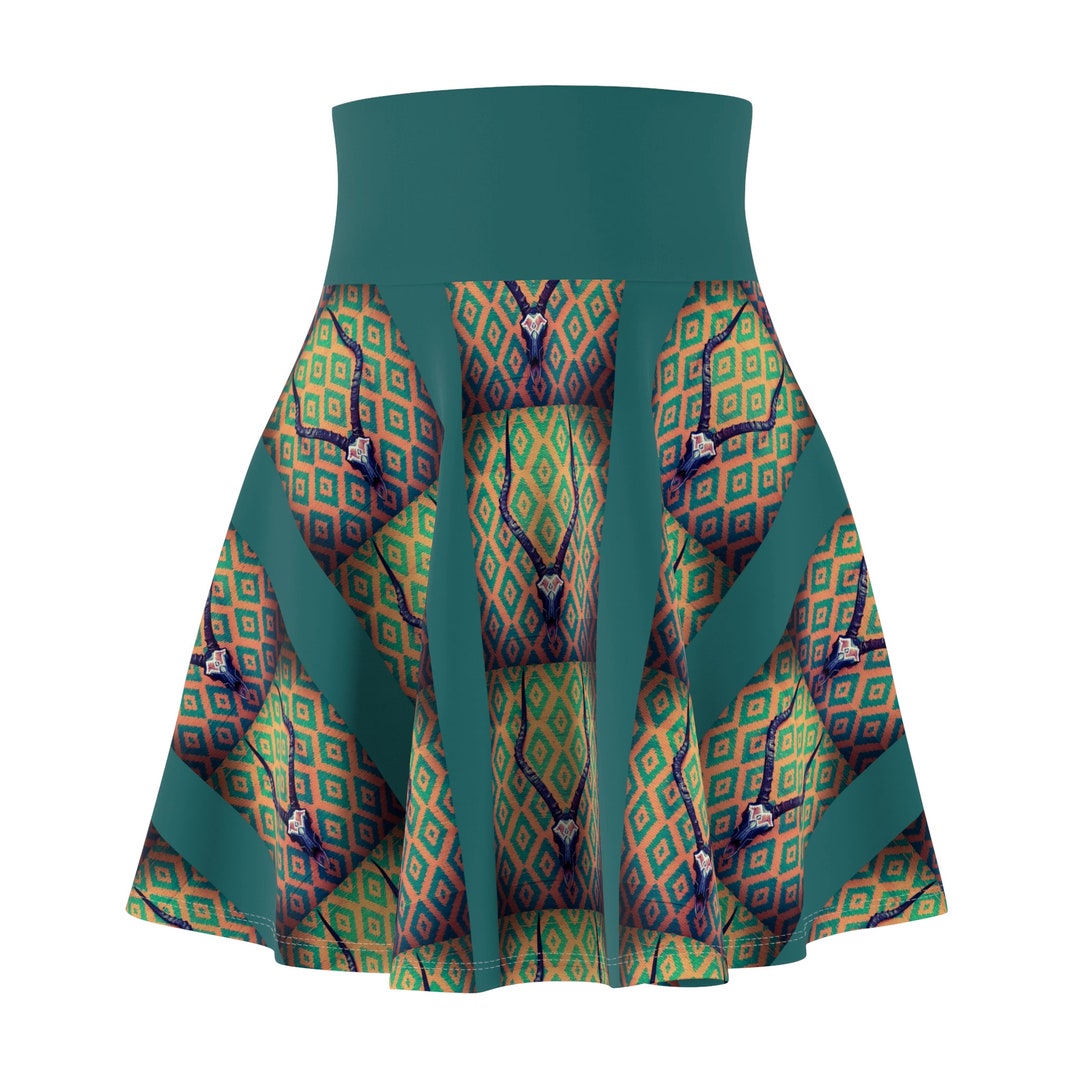 Maximalist Retro Geometric Mini Skirt: 70s High Waist Bodycon Festival Outfit
