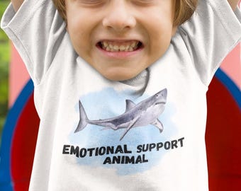 Kids T-Shirt, Cute Shark Emotional Support Animal Tee, Boys Girls Beach Birthday Party Gift, Fun Ocean Sea Creature Shirt, Children Summer