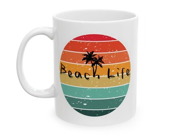 Retro Sunset Ceramic Mug: Beach Life Design
