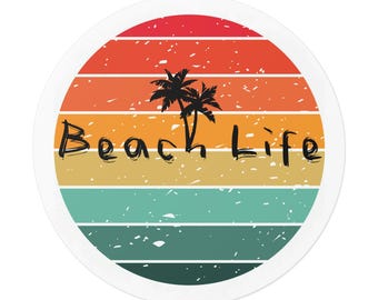 Beach Life Vinyl Sticker: Retro Palm Tree Decal