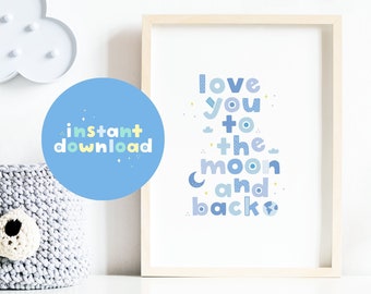 To the Moon and Back Printable TEMPLATE, Moon Baby Print, Moon and Back ...